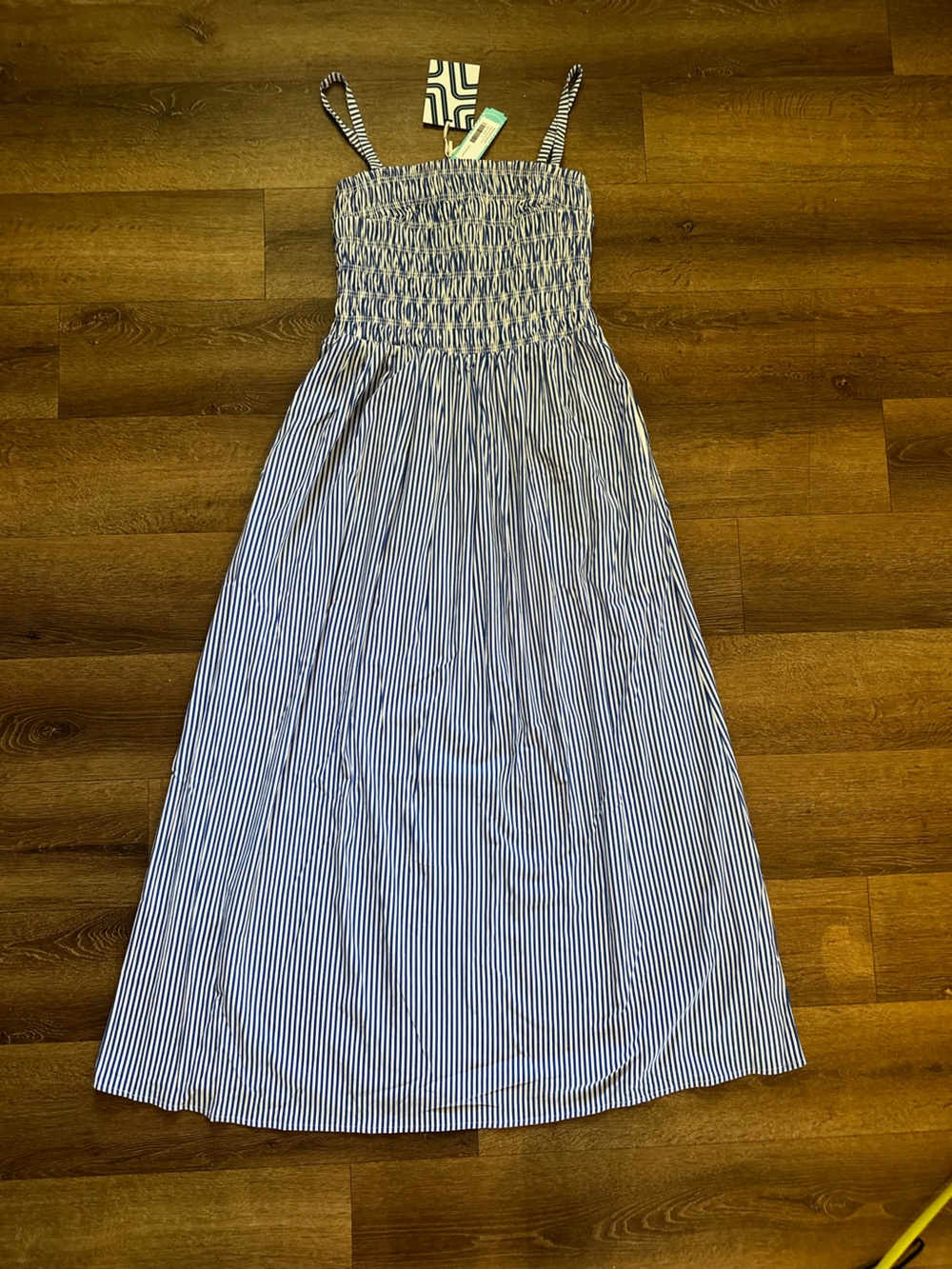 Market and Spruce Smocked Waist Blue and White Striped midi/Maxi Dress